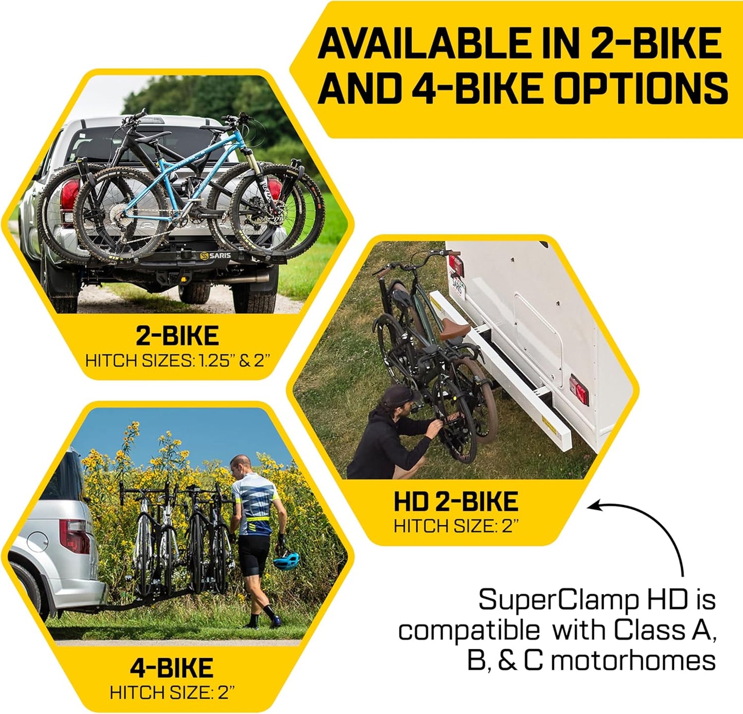 Saris SuperClamp G3 2-Bike HD Hitch Rack – Lightweight Platform Bike Carrier for Car, SUV, Truck – Tilting Design, Secure Wheel Clamping, Fits Road, Mountain, E-Bikes – 2" Hitch Receiver