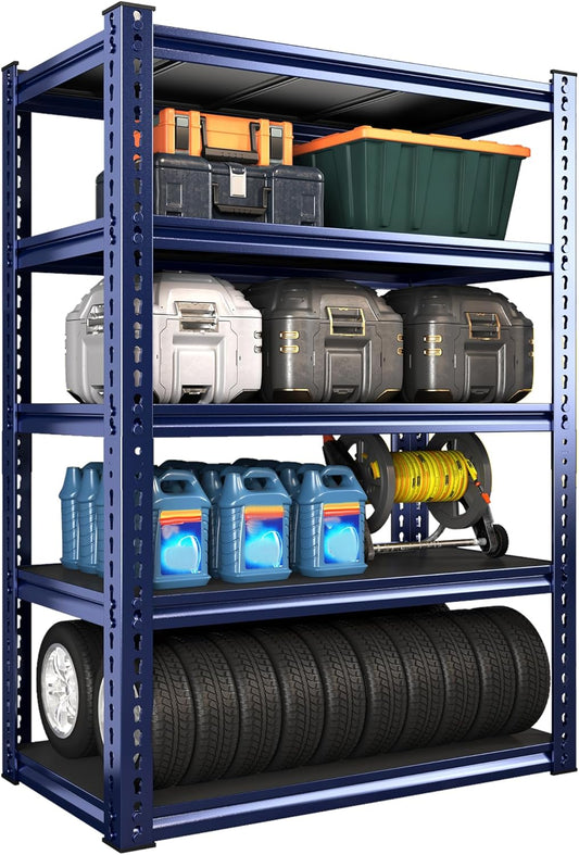 REIBII Garage Shelving 72" H Storage Shelves Sturdy Metal Shelves Heavy Duty 5 Tier Metal Shelving for Kitchen Closet Basement Warehouse 72" H x 32" W x 17.1" D Blue