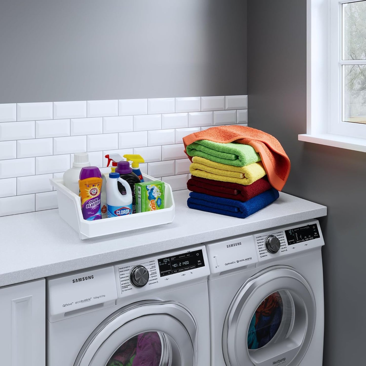 Plastic Containers for Organizing and Storage Bins for Closet, Kitchen, Office, Garage or Pantry Organization, Stackable Bins, Extra Large (14.8" x 16.5" x 7"), 4-Pack, White