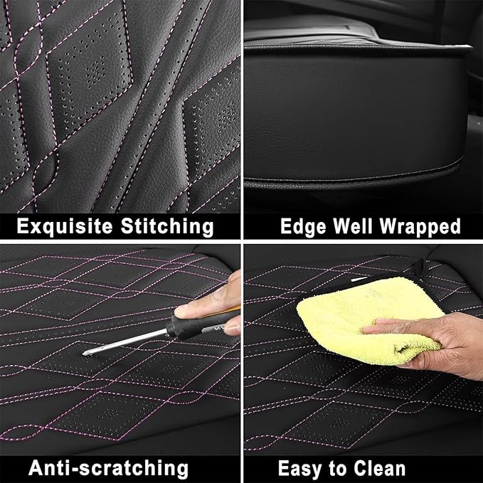 Huidasource Leather Rear Seat Covers, Waterproof Rear Seat Cover for Split Bench, Vehicle Seat Cushion Cover Protector Universal Fit for Most Cars Sedan SUV Pickup Truck(Back Row/Black&Purple)