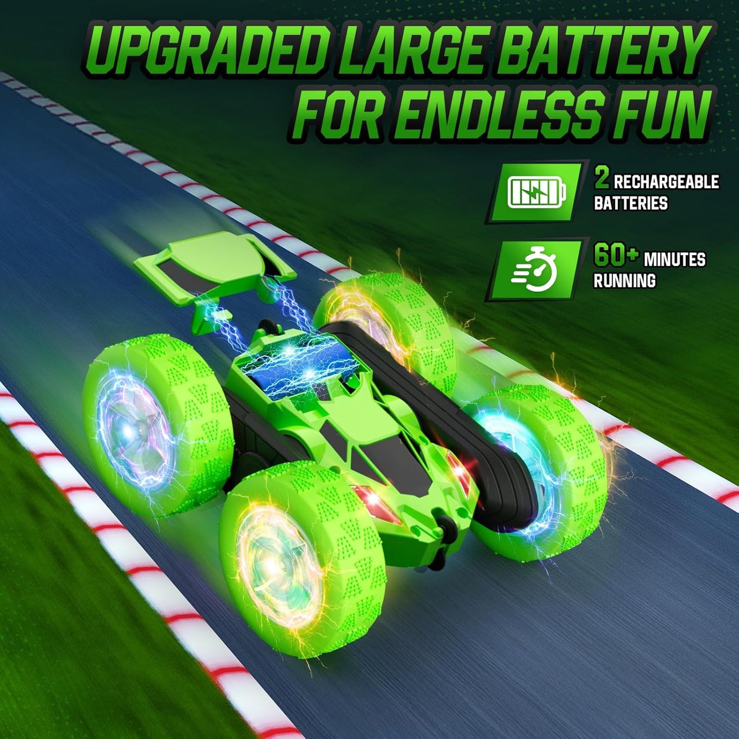 Remote Control Car, 360° Rolling Rotating 2.4GHz 4WD RC Cars for Kids, Boy Toys Age 6 7 8 9 10 Years Old, RC Crawlers for Boys Girls Birthday-Green