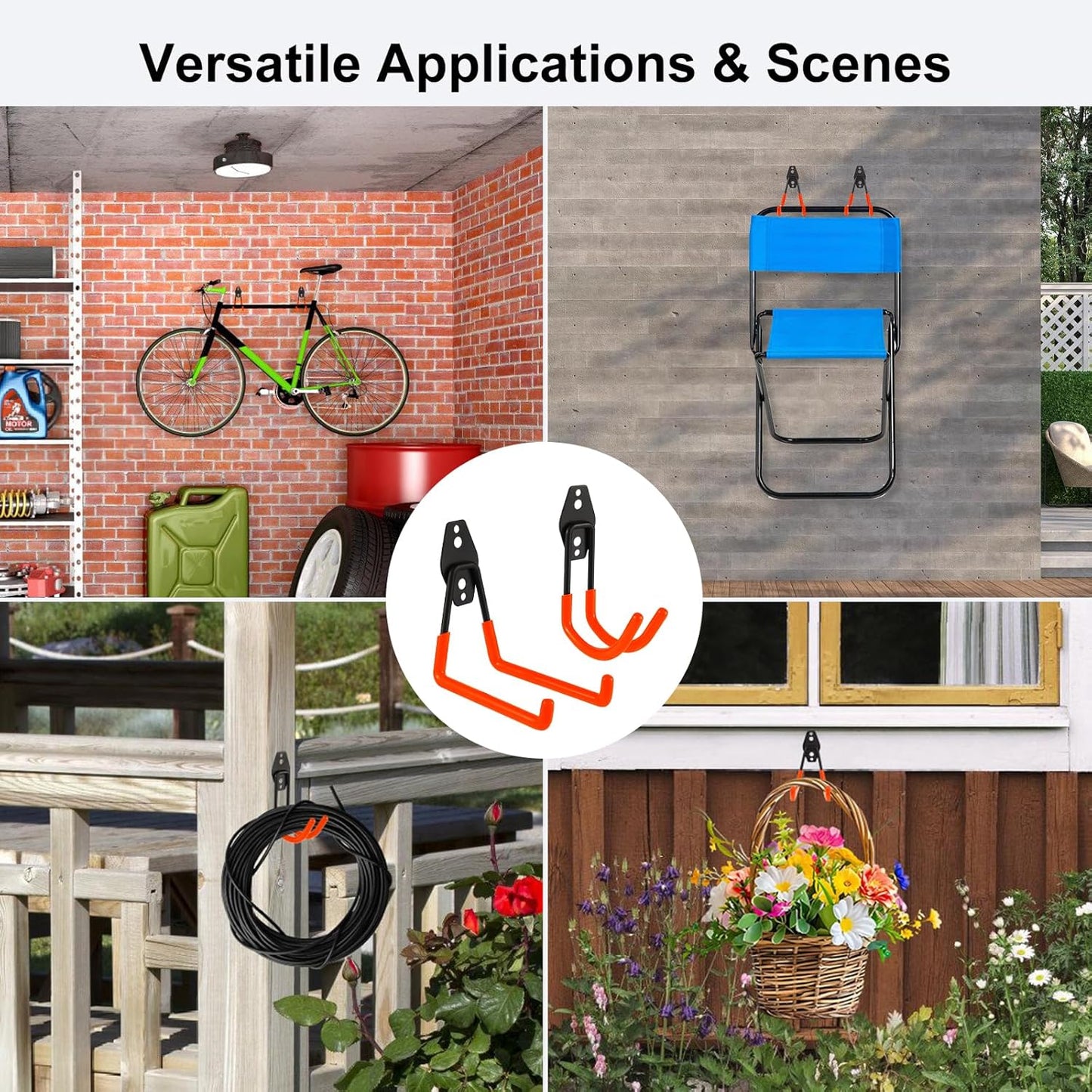 Garage Hook Heavy Duty Wall Storage Hangers, 20 Pack Garage Storage Hooks Steel Tool Orange for Ladders, Ropes, Garden Tools