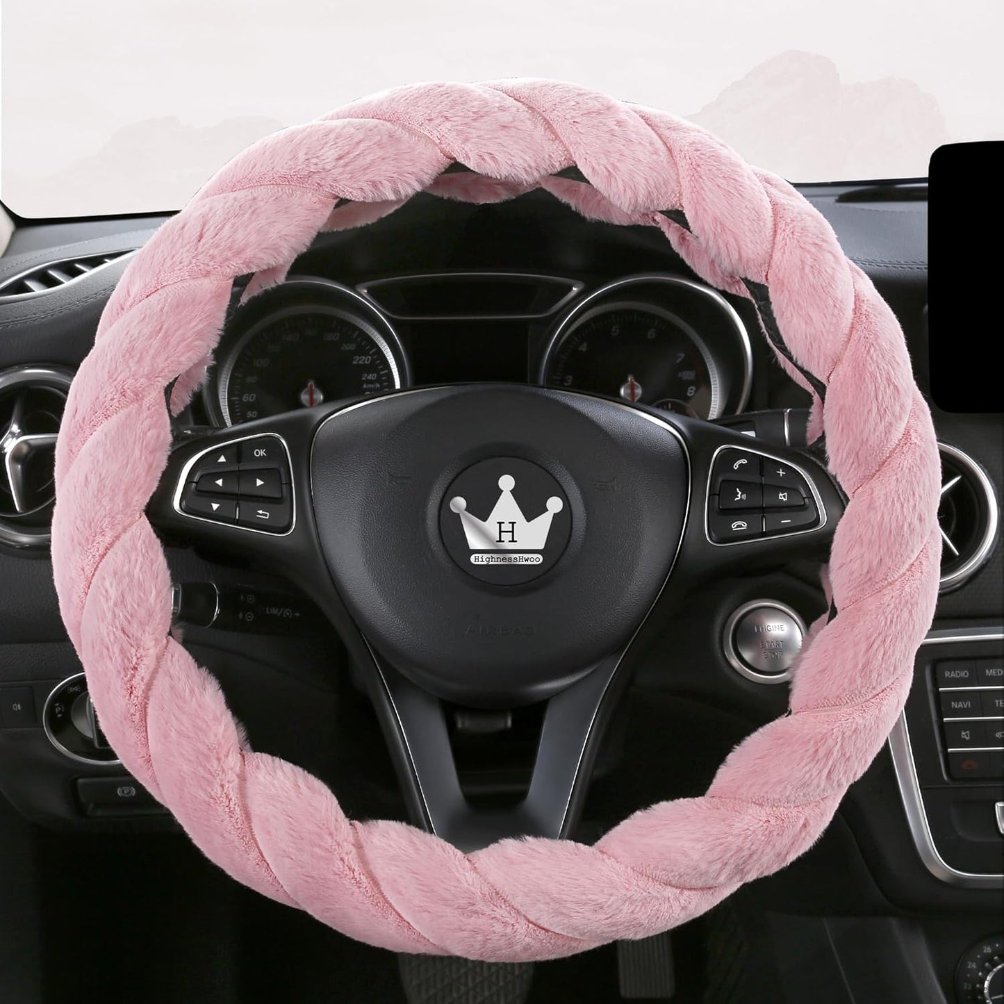 Luxury Fluffy Winter Car Steering Wheel Cover for Women Soft Warm Handle Cover for Jeep Truck Van F150 Universal Fuzzy Anti Slip, Pink