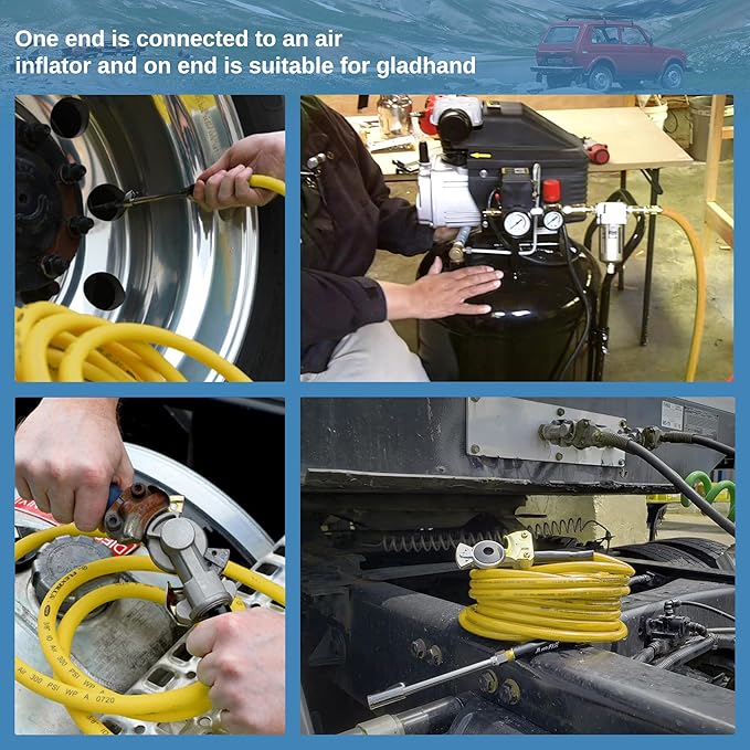 Truck Tire Inflator Kit, 3/8” x 50FT Hybrid Air Hose with 1/4" Chuck and 1/2" NPT Universal Gladhand Connection