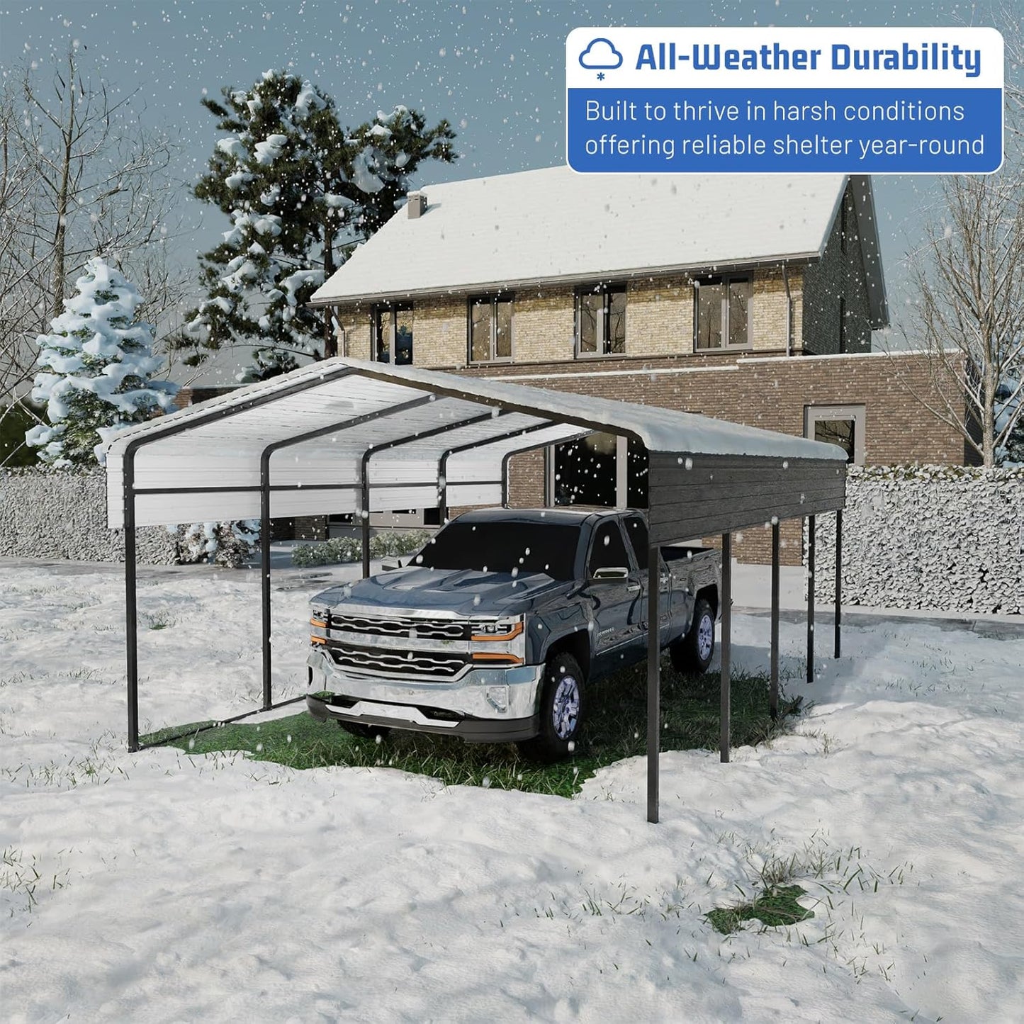 Metal Carport 10 * 15 FT Heavy Duty Carport Canopy with Galvanized Steel Roof Multi-Use Shelter Outdoor Portable Garage for Car, Boat, Pickup and Tractor