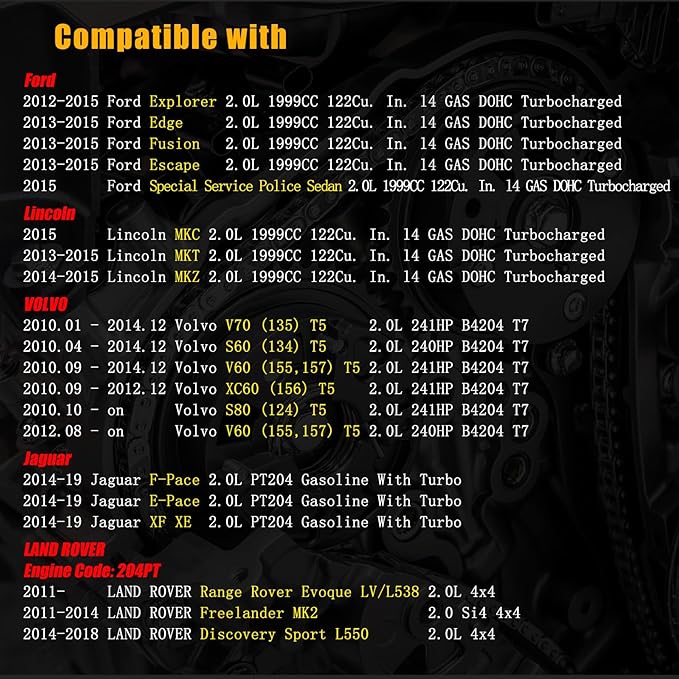 AUCERAMIC CJ5E6C525AD Timing Chain kit with VVT Sprockets Compatible with Ford Explorer Edge Escape Fusion Land Rover Discovery Sport Freelander Range Rover Evoque LV/L538 Lincoln MKC MKZ MKT 2.0L L4