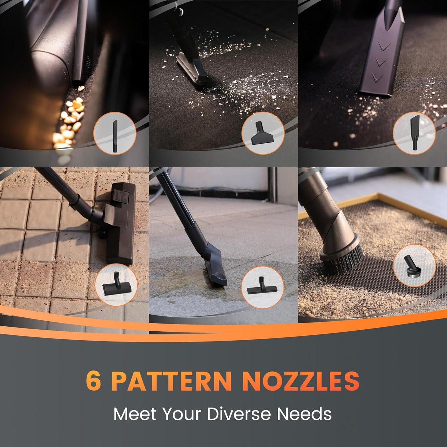 Giraffe Tools Grandstorm Retractable Vacuum Cleaner with 30 FT+ 1 FT Hose Wall Mounted, Wet Dry Vacuum Cleaner with 6 Nozzles for Car Detailing Normal Version, Grey （No Remote Control Funtion）