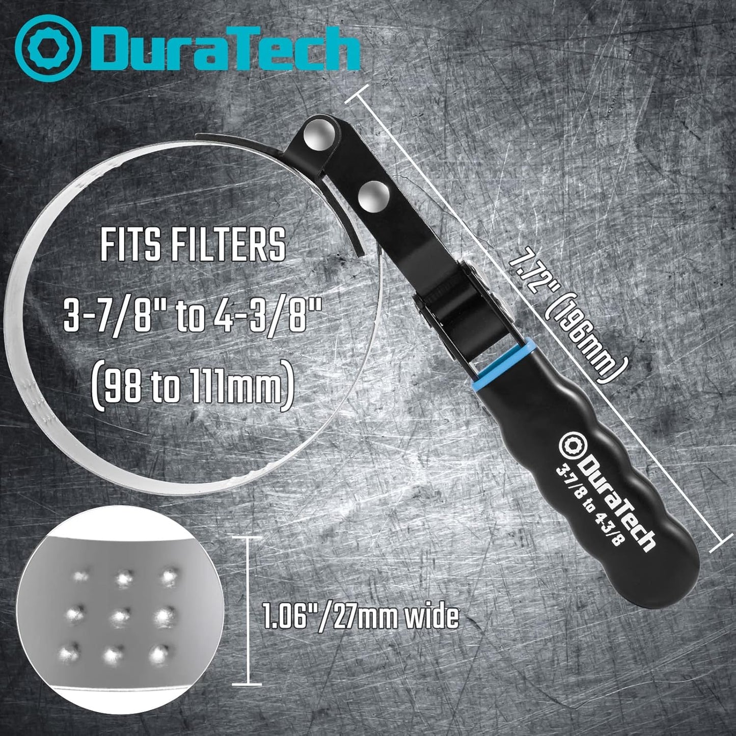 DURATECH Large Swivel Oil Filter Wrench, Oil Filter Removal Tool, Fits Filters 3-7/8"-4-3/8", Perfect for Car Repair Tools