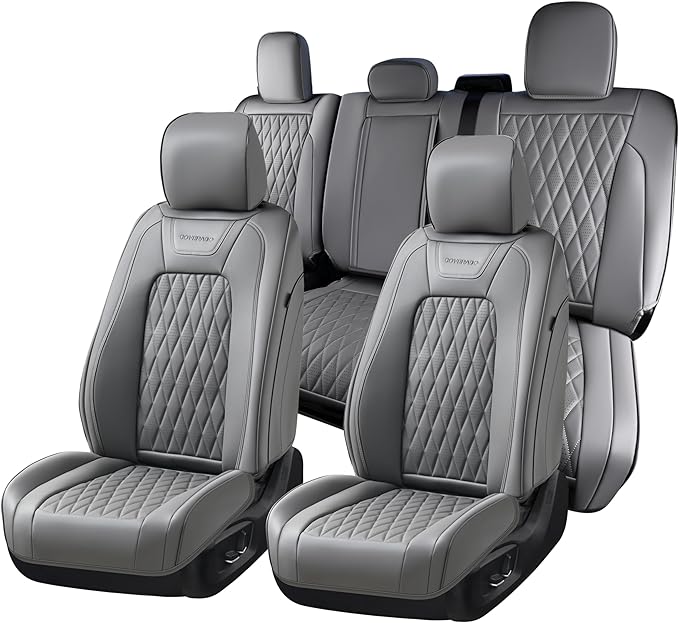 Coverado Leather Seat Covers Full Set Fit for Ford F150 F250 F350 F450, Waterproof Ford F150 Truck Seat Covers Fit for 2015-2025 F150 and 2017-2025 F250 F350 F450 (Gray)