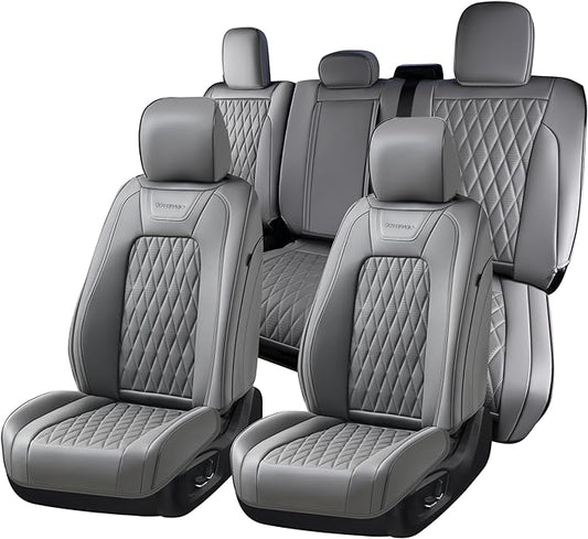 Coverado Leather Seat Covers Full Set Fit for Ford F150 F250 F350 F450, Waterproof Ford F150 Truck Seat Covers Fit for 2015-2025 F150 and 2017-2025 F250 F350 F450 (Gray)
