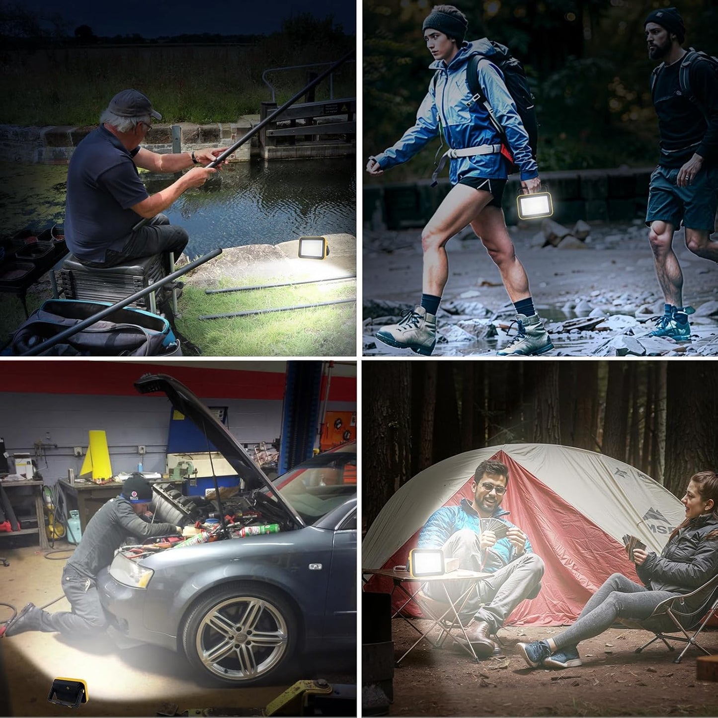 4 Pack Work Light Portable SMD LED Super Bright Rechargeable Flood Light Working Lamp Stand USB Cordless Battery Powered Worklight Tool for Outdoor Camping