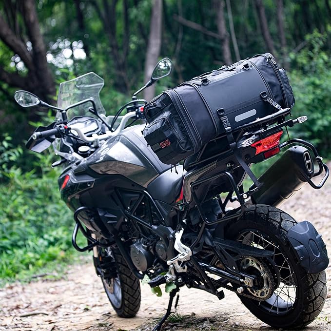 Rhinowalk Motorcycle Tail Bag Waterproof Saddlebag 40L to 60L Expandable Large Capacity Luggage for Motorbike Touring, Durable Powersports Travel Storage (60L, Black)