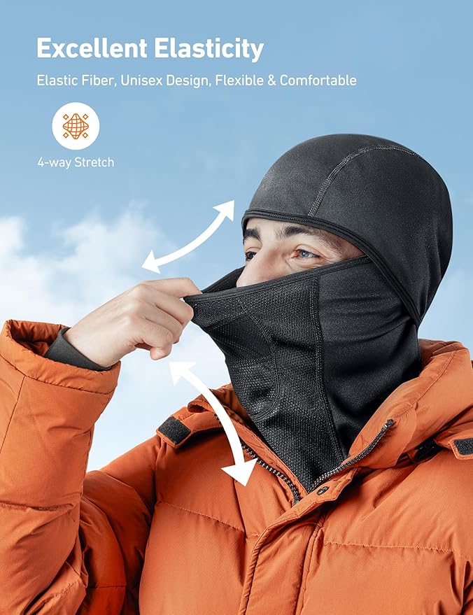 AstroAI Ski Mask Windproof Balaclava for Cold Weather, Winter Face Mask Breathable Stretchable for Skiing, Snowboarding, Black