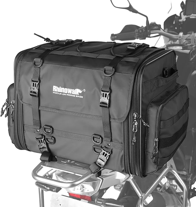 Rhinowalk Motorcycle Saddle Bag Motorbike Rear Seat Bag Waterproof Expandable 60L to 80L Large Pannier Luggage for Touring and Street Powersports (80L, Black)