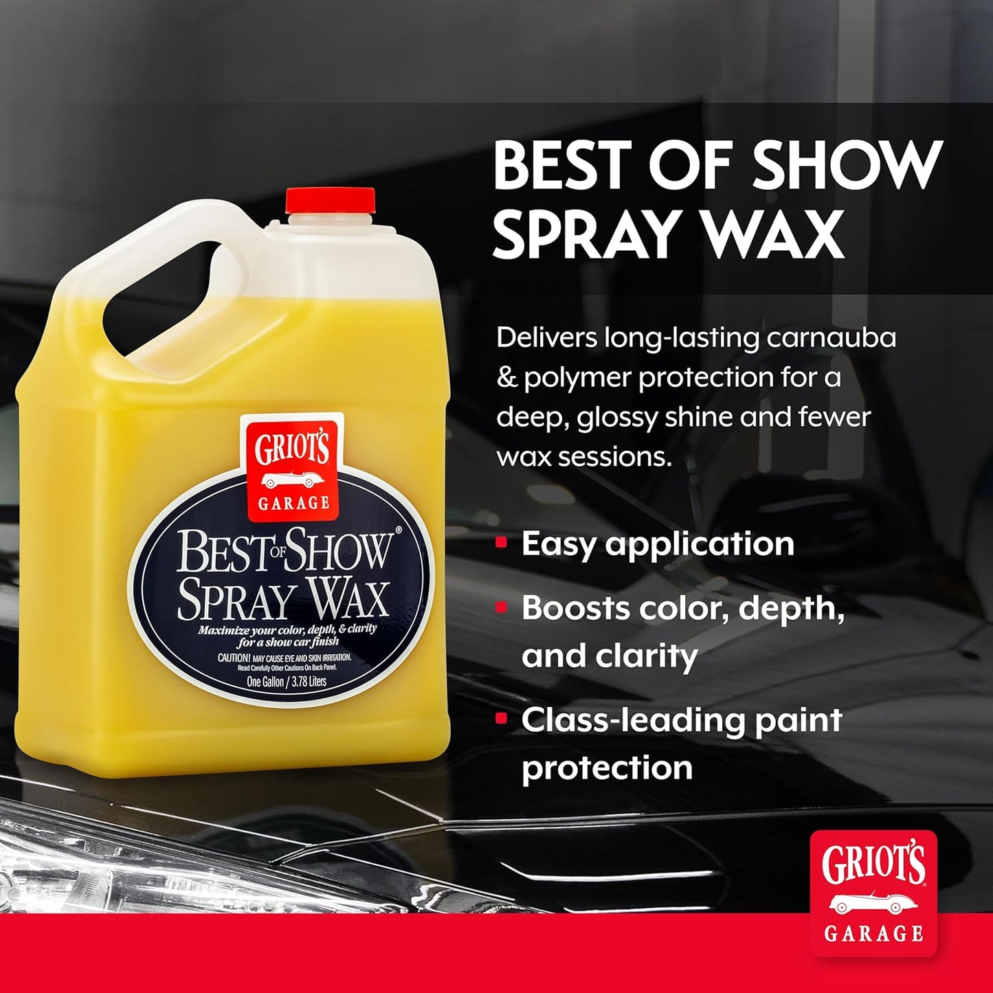 Griot's Garage Best of Show Spray Wax for Car Detailing, Works on Paint Protection Films and Ceramic Coatings, Provides Long-Lasting Coverage Between Uses, 10969, One Gallon