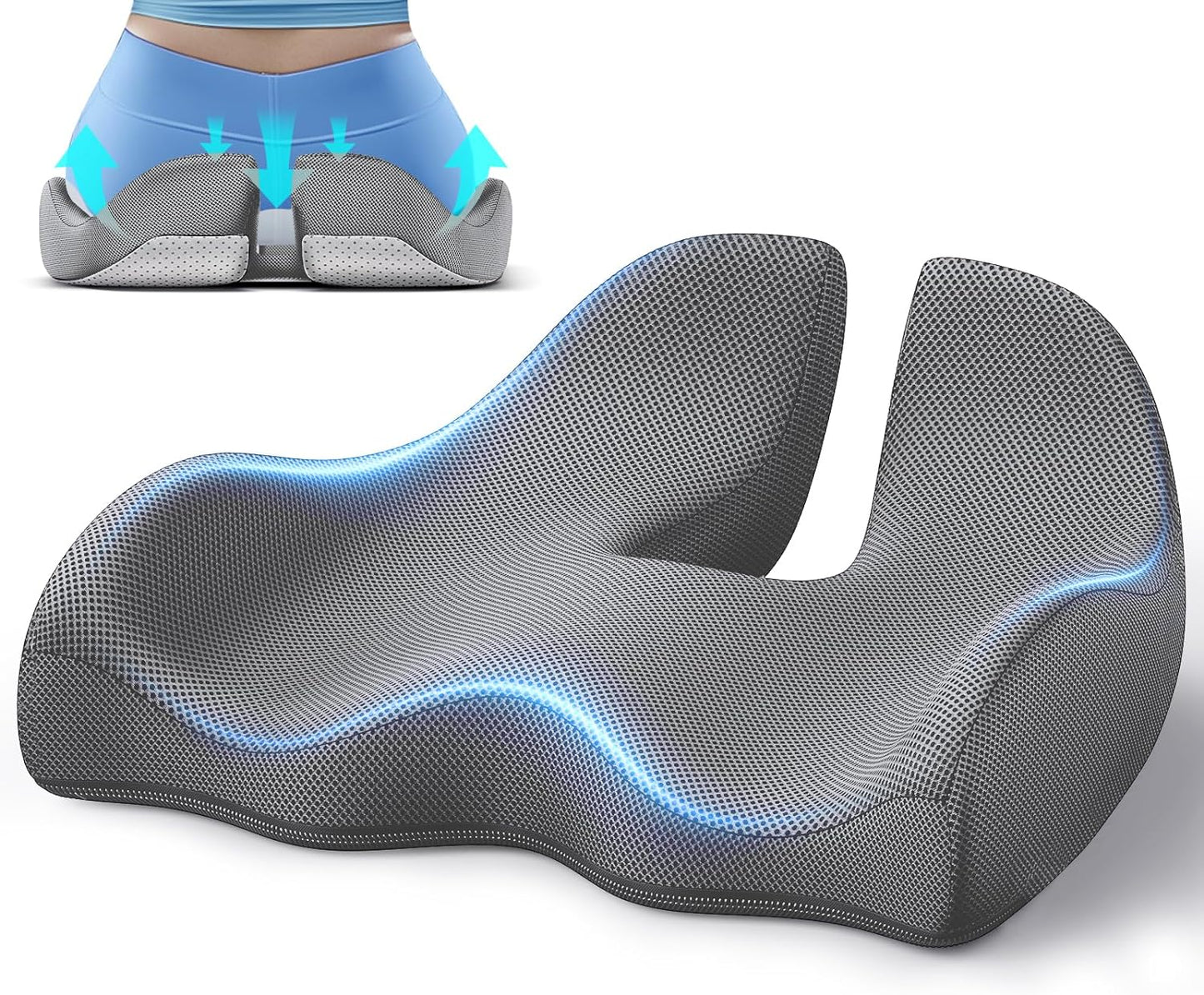 Benazcap X Large Memory Seat Cushion for Office Chair Ergonomic Cushions Pad Pillow for Pressure Relief Sciatica & Pain Relief Memory Foam for Long Sitting for Gaming Chair and Car Seat Gray