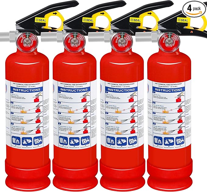 4-Pack ABC Fire Extinguisher for Home & Vehicle - 2.5 lb 1-A:10-B:C Rated Dry Chemical, Quick-Release Handle Fire Safety Gear, Certified for Kitchen Car Boat RV Grill
