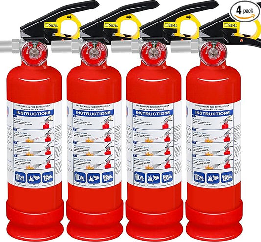 4-Pack ABC Fire Extinguisher for Home & Vehicle - 2.5 lb 1-A:10-B:C Rated Dry Chemical, Quick-Release Handle Fire Safety Gear, Certified for Kitchen Car Boat RV Grill