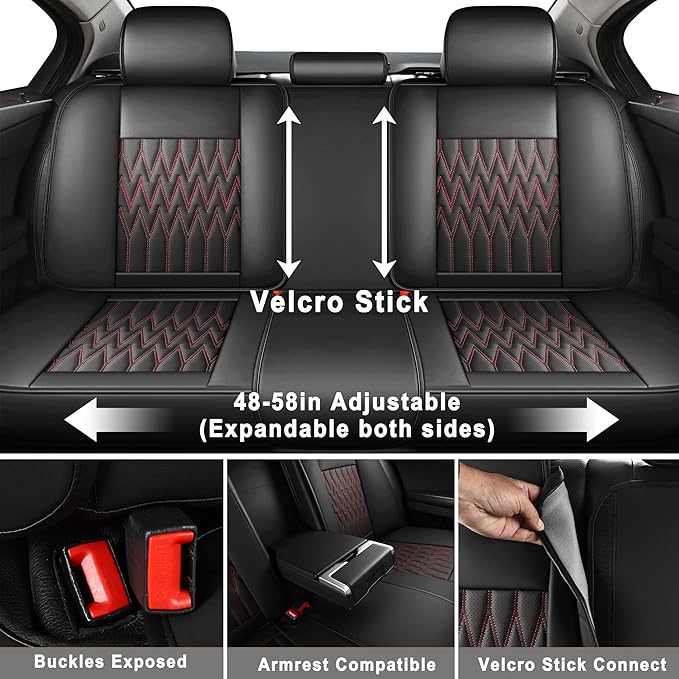 Huidasource Car Seat Covers, Waterproof Leather Vehicle Cushion Covers, Universal Fit Most Car Sedan SUV Pickup Truck, Fit for Jeep Acura Honda Civic Nissan Mazda Dodge Buick (Full Set/Black&Red)