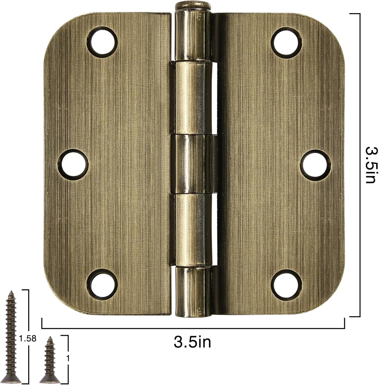 12 Pack Antique Brass Door Hinges 3.5 Inch Interior 3 1/2" Round 5/8" Radius Heavy Duty Metal Hardware Kit 3 ½" 5/8" Radius Flat Hinge for Bifold Doors Decorate Master Bedroom Storage Room