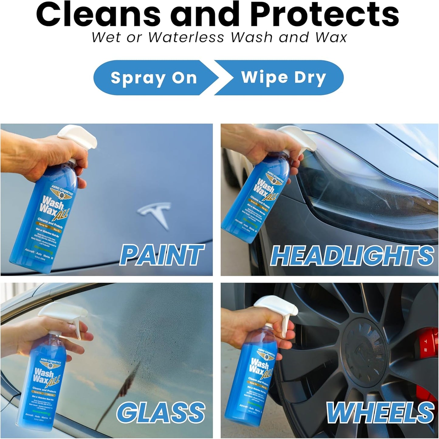 Wet or Waterless Car Wash Wax 128 Fl. oz, UV Protection. Cleans, Protects, and Shines. Aircraft Quality Just Spray On and Wipe Dry Anywhere, Anytime, Home, Office, School, Garage, Parking Lots.