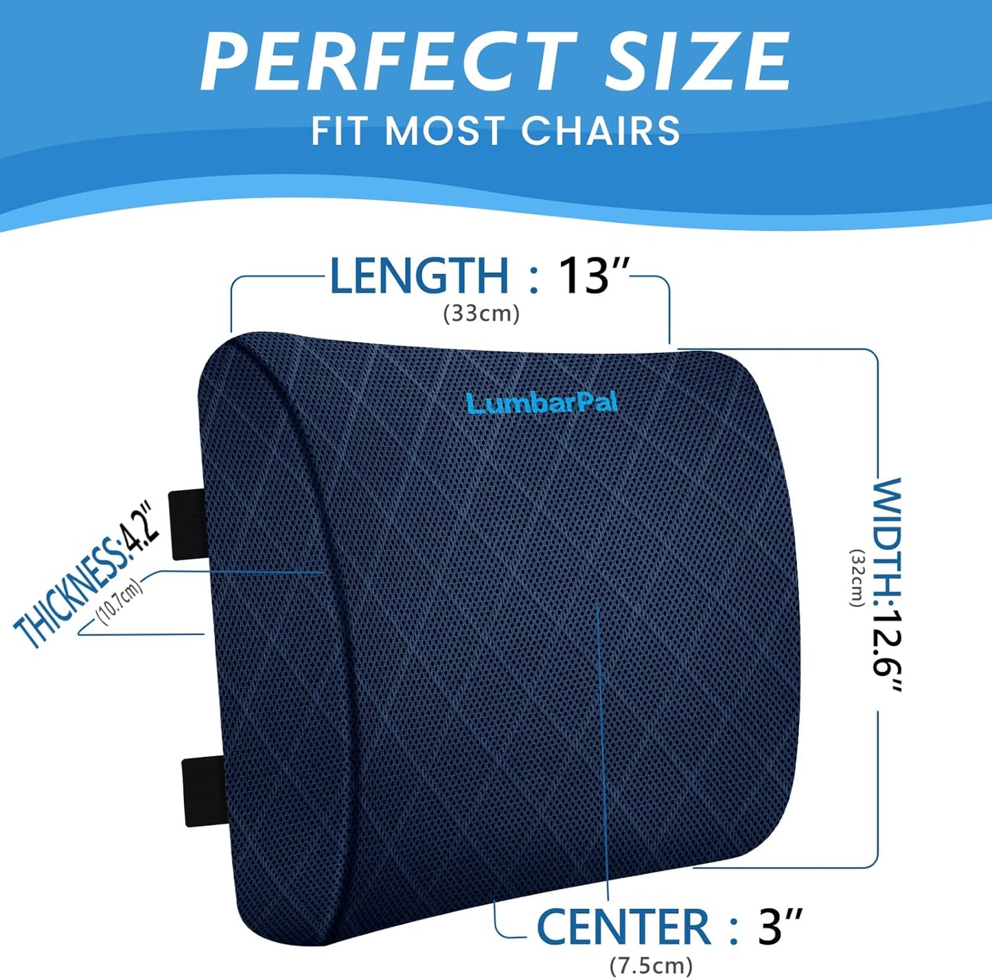 Lumbar Support Pillow for Office Chair Back Support Lumbar Pillow for Car, Gaming, Office Chair - Improve Sitting Posture & Back Pain Relief, Memory Foam, Adjustable Straps, Blue