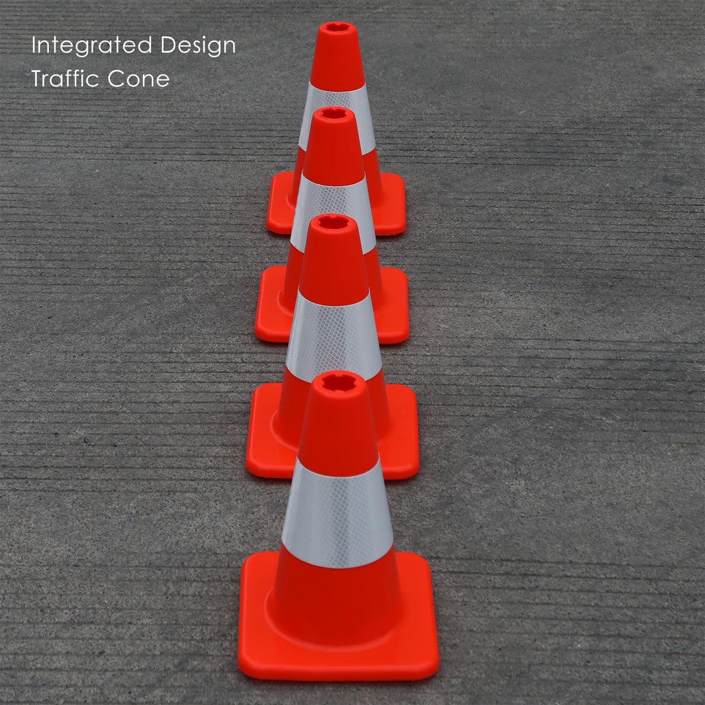 8 Pack All-PVC 1-Piece Traffic Cones, 360° Visible Fluorescent Orange-Red, No Base Separation for Parking, Sports, Driving Training, Construction Events