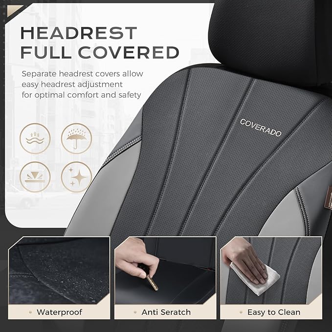 Coverado Car Seat Covers,Seat Covers Front Seats， Waterproof Seat Covers, Automotive Seat Covers, All-Weather Leather Car Seat Protectors Universal Fit for SUVs Trucks Sedans