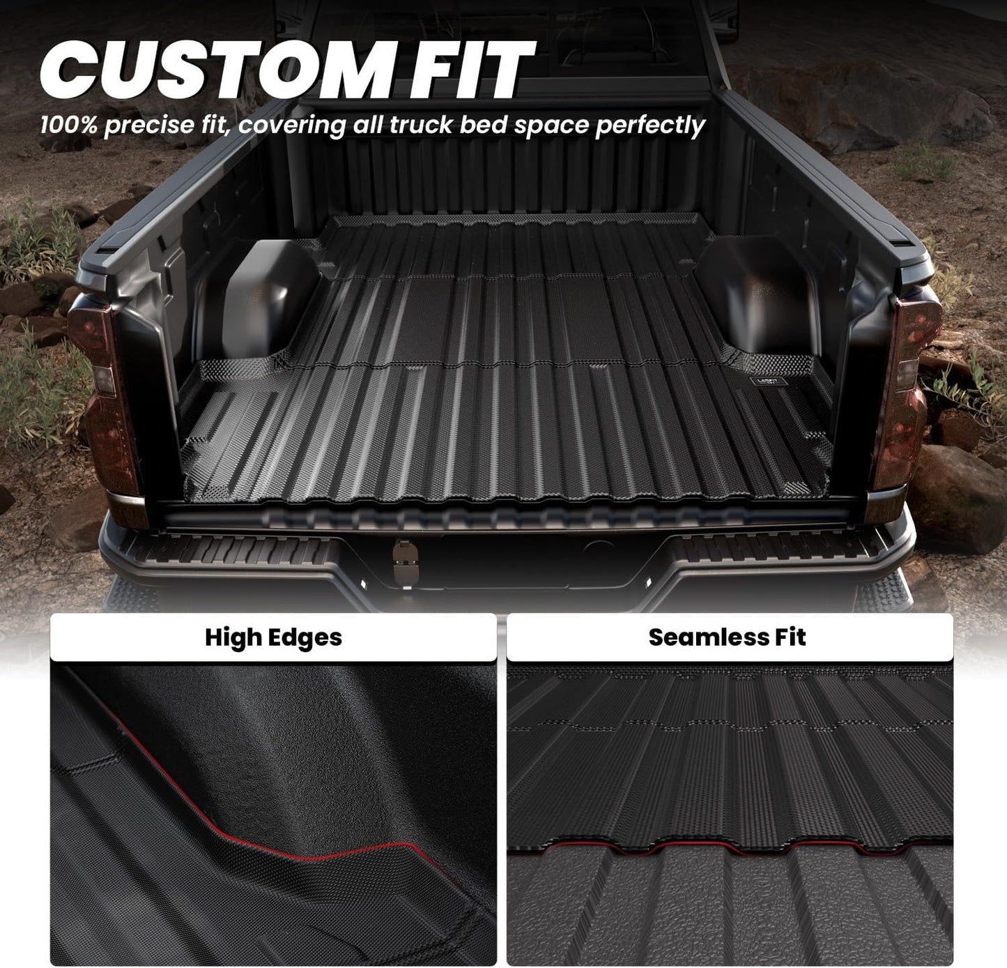 LASFIT Truck Bed Mat 2020-2025 for Chevrolet Silverado/GMC Sierra 2500HD 3500HD (Only Fit 6.8FT, Not Fit 5.8FT/6.6FT) All Weather TPE Custom Fit Car Bed Mat, Black (Not for 5th Wheel Package)