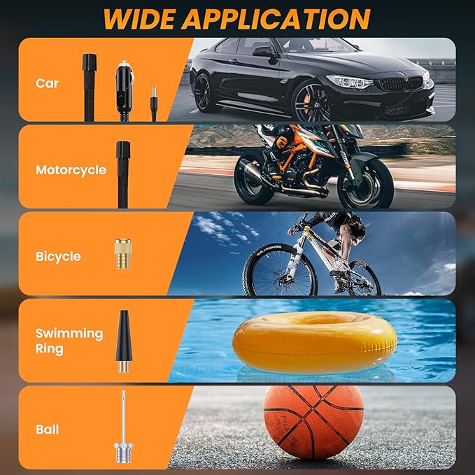 Portable Tire Inflator, 150PSI Fast & Cordless Air Compressor for Car Tires, Heavy Duty Portable Air Pump with LED Light, Digital Gauge, Auto Shut Off for Bikes, Motorcycles, Inflatables