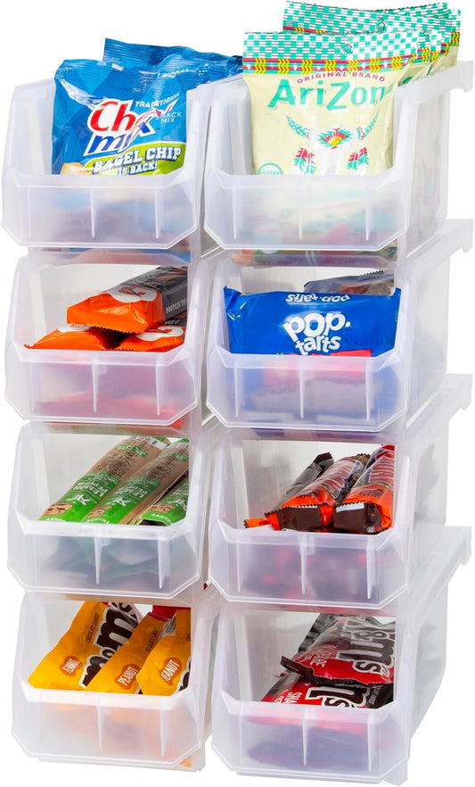 Plastic Containers for Organizing and Storage Bins for Closet, Kitchen, Office, Garage or Pantry Organization, Stackable Bins, Medium (11" x 5" x 5.5"), 8-Pack, Clear