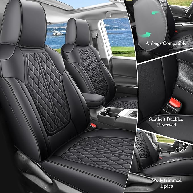 Rav4 Seat Covers Custom Fit for Toyota Rav4 Full Set Faux Leather Car Seat Covers Waterproof Full Coverage (Black, Hybrid Model 2019-2025 LE/XLE/Premium/Limited)