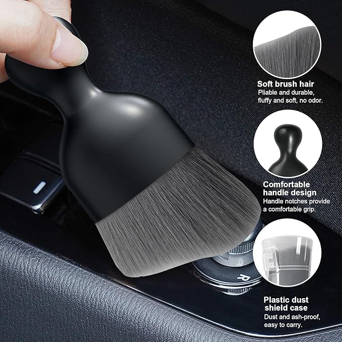 Alupee Car Detailing Brush, Curved Soft Bristles Auto Removal Dust Collectors, Universal Vehicle Dashboard, Air Conditioner Vents etc RV Interior Cleaning Tool Accessories (Gray)