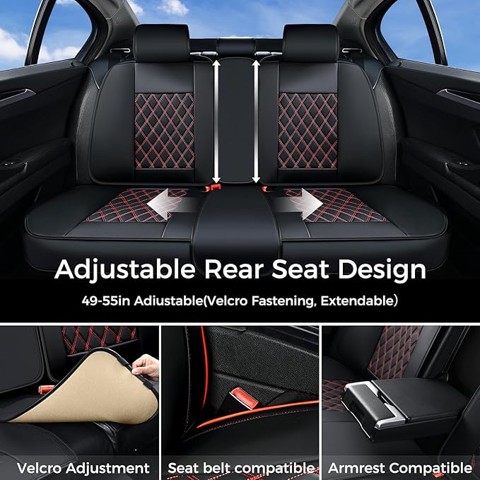 Huidasource Rear Seat Cover, Automotive Interior Car Back Seat Cover Protector Universal Fit for Most Cars Sedan SUV Pickup Truck, Back Seat Car Cover Fit for Altima Mazda Hyundai(Back Row/Black&Red)