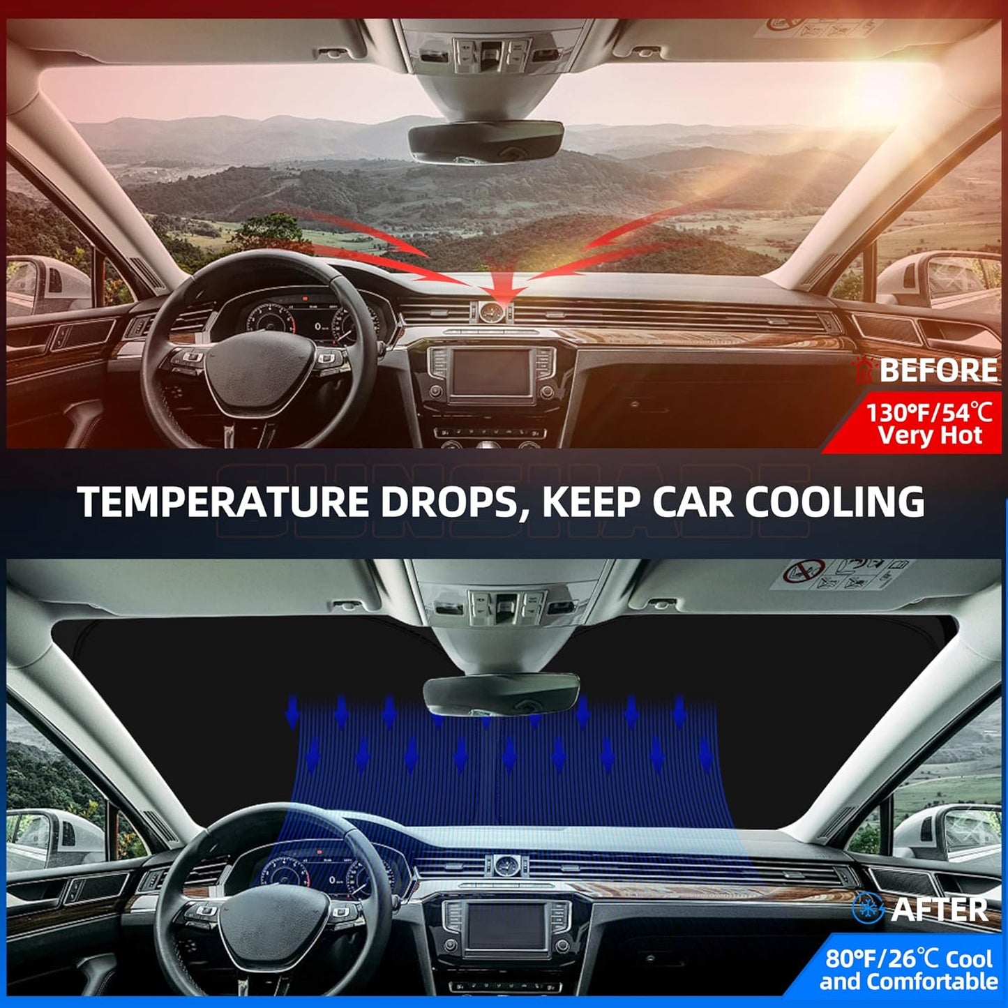 Windshield Sun Shade for Volkswagen VW Atlas 2018-2025 Foldable Sunshade Custom Fit Front Window Car Interior Accessories Protector Blocks UV Rays