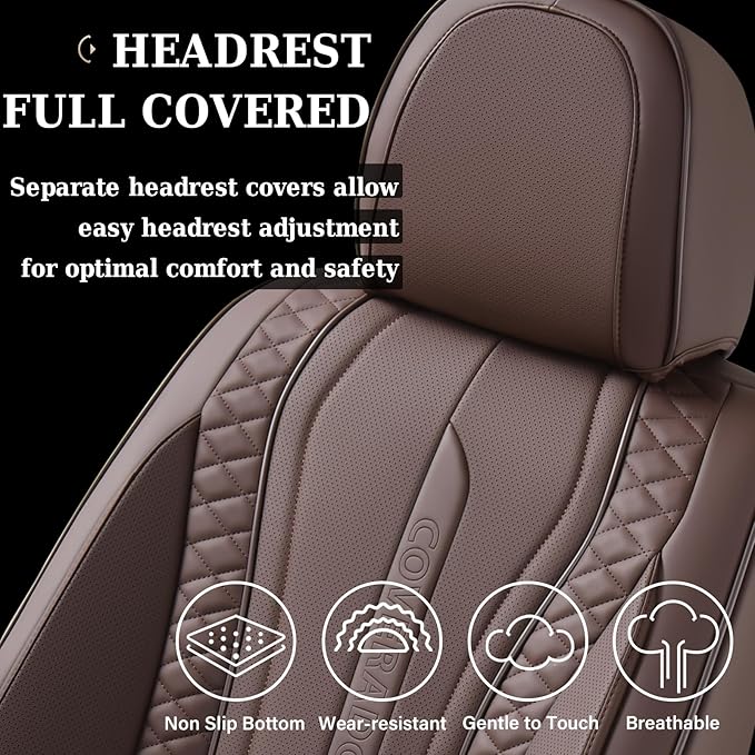 Coverado Car Seat Covers Full Set, Front Seat Cover and Back Seat Covers for Cars, Faux Leather Waterproof Seat Covers, Car Seat Protectors, Automotive Seat Covers Universal for Most Vehicles Coffee