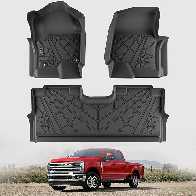 KARPAL Floor Mats Fit 2017-2025 Ford F250/F350/F450 SuperDuty CrewCab (2nd Row with Fold Flat Storage) All Weather TPE Custom Fit F-250 Accessories Upgraded Floor Liners (Not for Vinyl Floor)