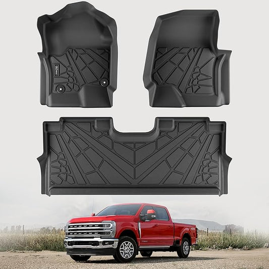 KARPAL Floor Mats Fit 2017-2025 Ford F250/F350/F450 SuperDuty CrewCab (2nd Row with Fold Flat Storage) All Weather TPE Custom Fit F-250 Accessories Upgraded Floor Liners (Not for Vinyl Floor)