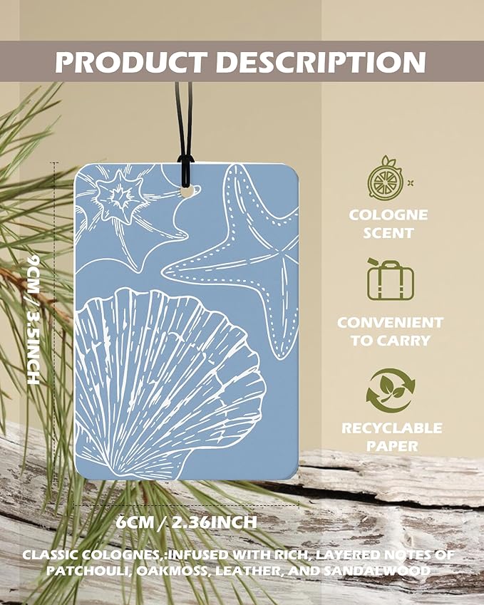 Blue Beach Cowgirl Cologne Car Air Freshener 4 Pcs, Retro Western Coastal Seashell Hanging Air Freshener for Cars Bathroom Dorm Books Decor, Preppy Girly Accessories Gifts for Women Girls