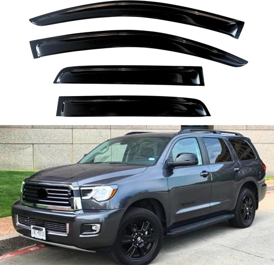 KPY Window Visor Compatible with Toyota Sequoia 2008-2022, 4PC Rain Guard Side Window Vent Deflectors Tape-On Style, 2008 2009 2010 2011 2012 2013 2014 2015 2016 2017 2018 2019 2020 2021