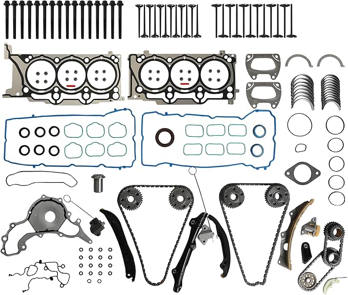 Engine Overhaul Rebuild Kit Timing Chain Kit Head Gasket Set Bearings Fit For Jeep Chrysler 200 300 Challenger Charger Ram 1500 Wrangler Dodge Ram Pentastar 3.6L V6 2011-2016 HS26541PT, ES72467