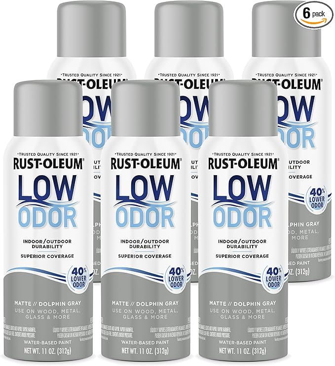 Rust-Oleum Low Odor Premium Spray Paint, 11 oz, Matte Dolphin Gray, 6 Pack