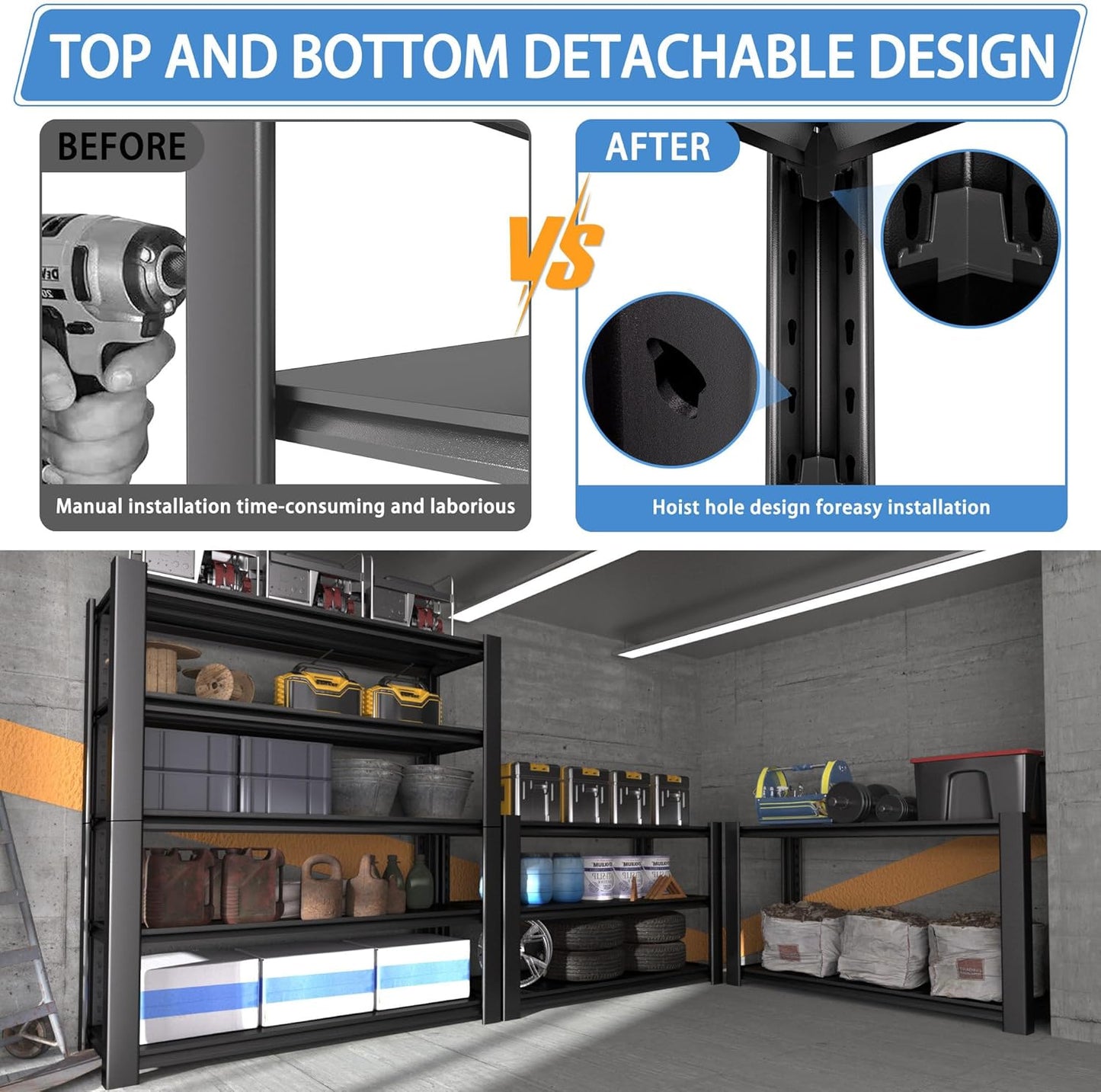 5-Tier Heavy Duty Garage Shelving Unit, 3000 LBS Capacity Metal Storage Rack 76" H x 60" W x 24" D, Adjustable Steel Shelves for Garage, Warehouse, Basement, Pantry, Workshop.3 Pack