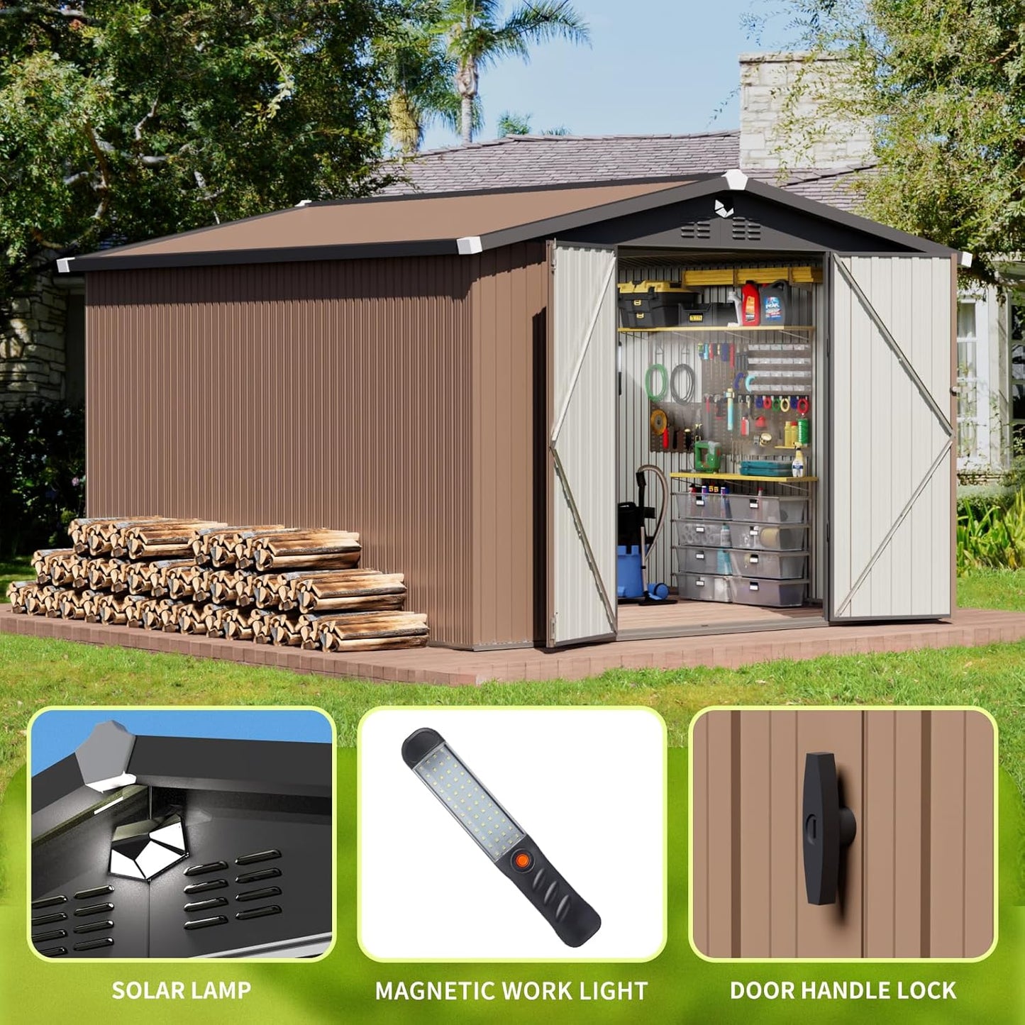 Metal Storage Shed,Outdoor Storage Building 10x12,Large Backyard Sheds with Lockable Doors,Waterproof Outside Storage Shed