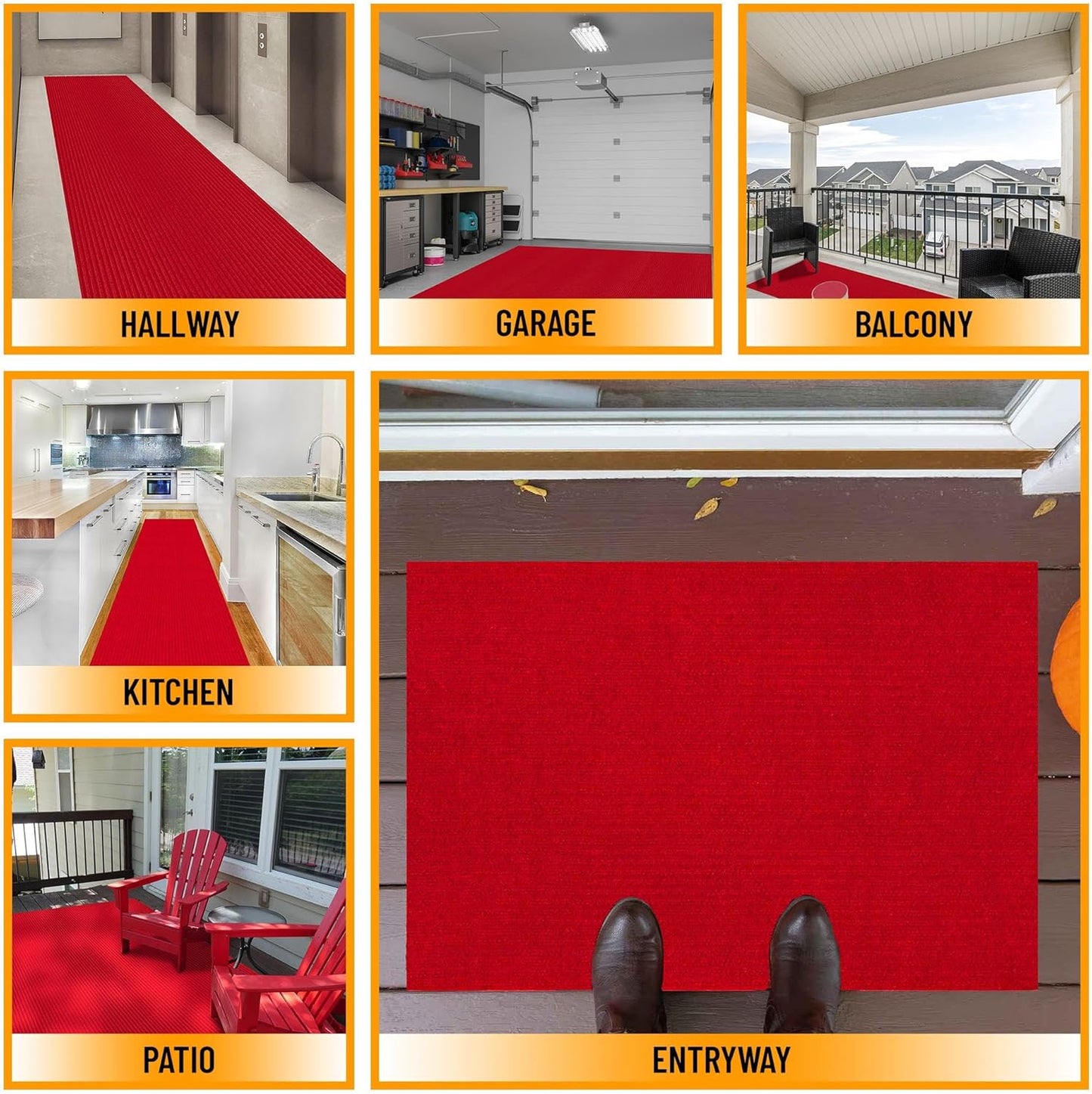 Ottomanson 6'6" x 8' Mud Mat Area Rug Scraper Carpet - Non-Slip, Dirt Trapping for Indoor & Outdoor Use - Ideal for Entryway, Garage, Kitchen, Patio & High-Traffic Areas, Red