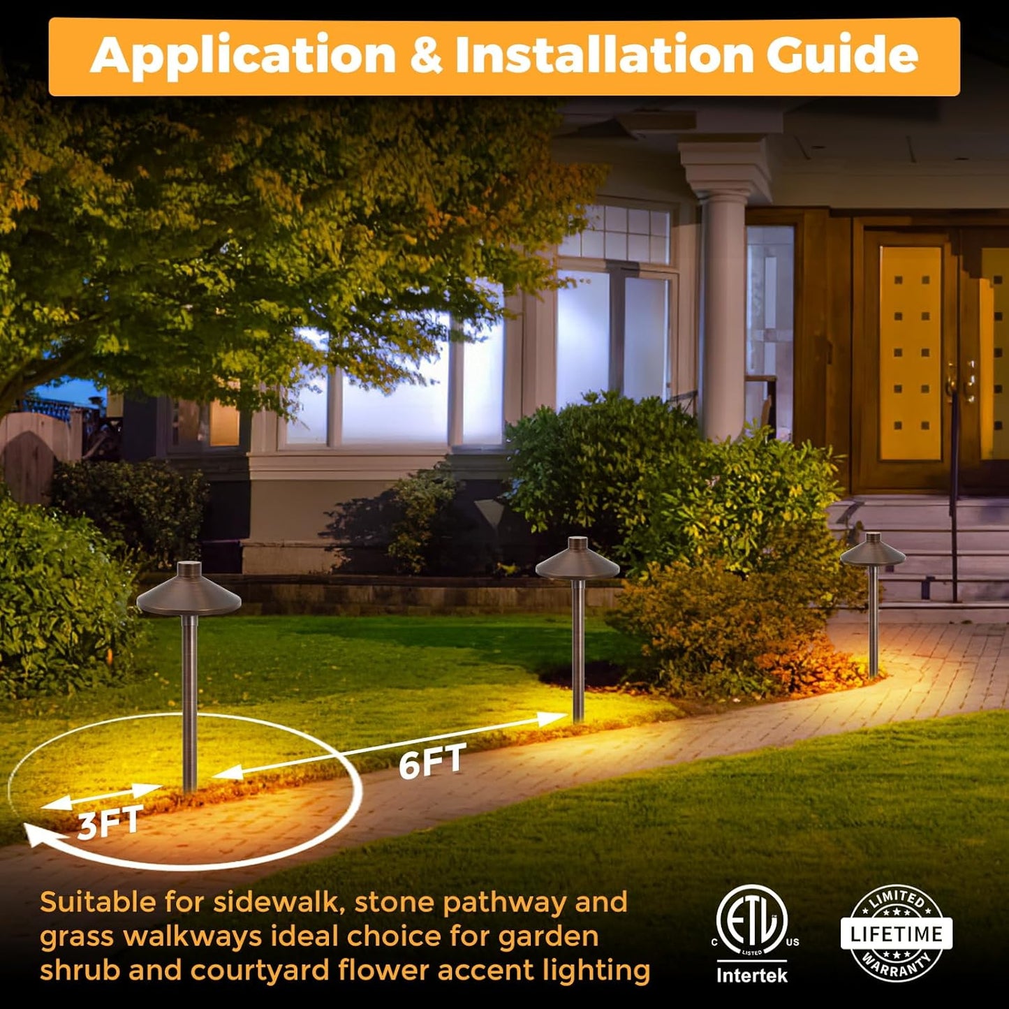 Gardencoin Solid Brass Low Voltage Pathway Lights (6.7'' Shade, 21.9'' Tall), 12V AC/DC Heavy Duty LED Landscape Path Lights Outdoor Wired, Antique Bronze Walkway Lights with Larger Stake, 6-Pack