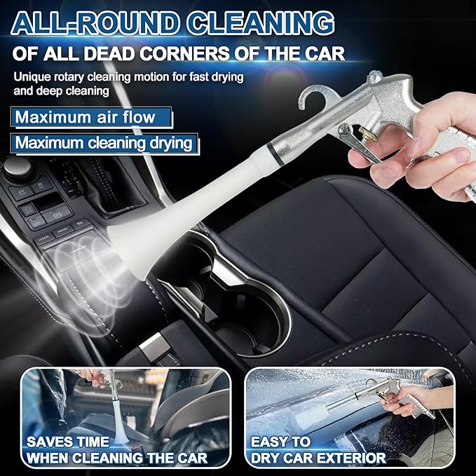 Tornado Car Cleaning Gun, Dry Car Detailing Tools, Aluminum Alloy Bearing Nozzlefor, Car Quickly Blasts Dirt and Dust Works with Air Compressor (Silver)