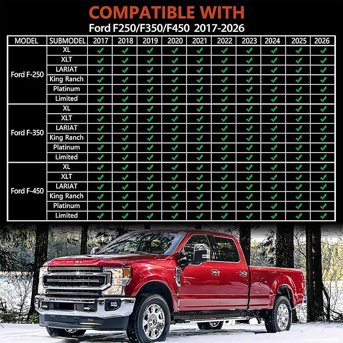 KARPAL Floor Mats Fit 2017-2025 Ford F250/F350/F450 SuperDuty CrewCab (2nd Row with Fold Flat Storage) All Weather TPE Custom Fit F-250 Accessories Upgraded Floor Liners (Not for Vinyl Floor)