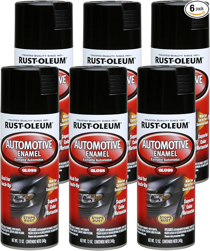 Rust-Oleum 252462 Automotive Enamel Spray Paint, 12 oz, Gloss Black, (6 Pack)