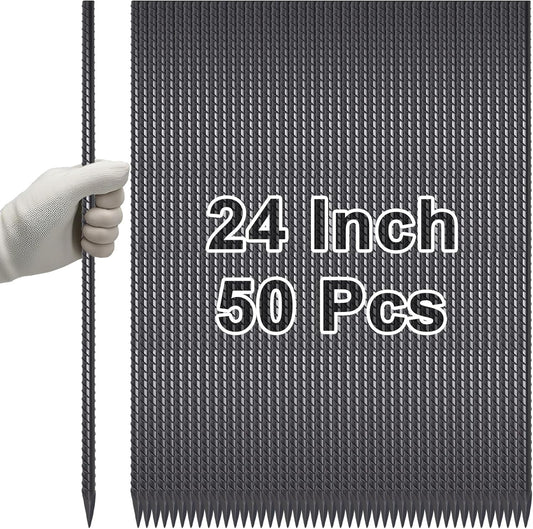 VVOKGO Rebar Stakes 24 Inch Ground Straight Concrete Form Stakes Heavy Duty (50pcs), 3/8" Diameter Metal Steel Spikes Anchors with Chisel Point End for Plant Support, Garden Border,Landscape Edging